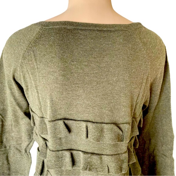 J. CREW Sweater Crew Neck Ruffled Tiers Cotton Wool Knit Olive Green Small - Picture 10 of 15